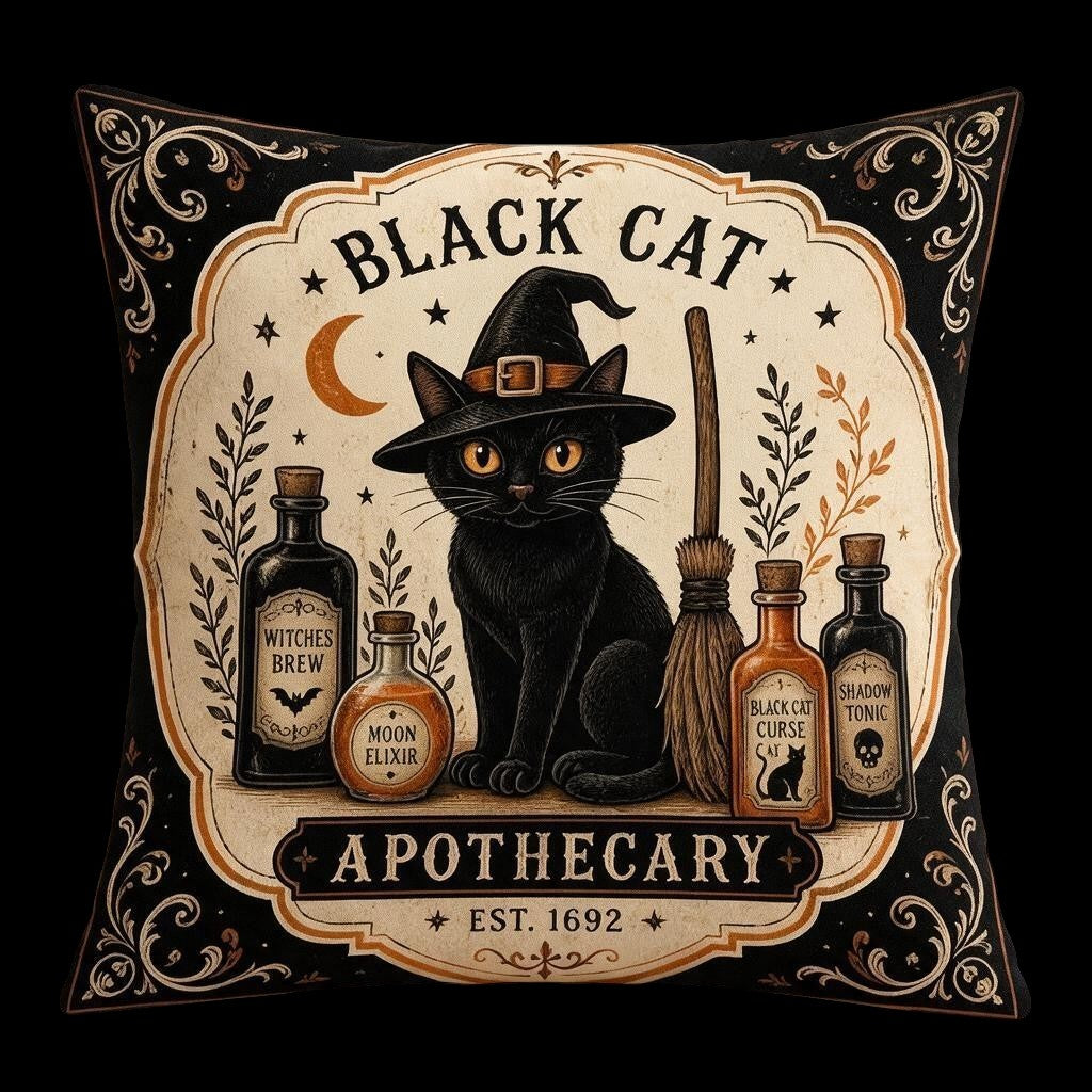 Black Cat Apothecary Dekokissen mit Füllkissen 45 × 45 cm Gothic