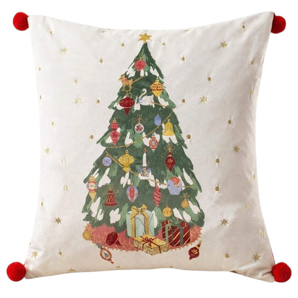 Festliches Kissen Weihnachtsbaum „Deck The Halls Tree“ mit Stickerei 43x43 cm