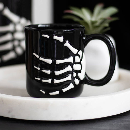 Gothic Halloween Tasse Becher mit Skeletthand schwarz