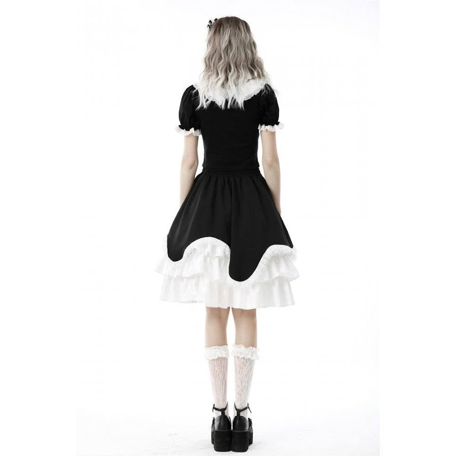 Süßes Gothic Lolita Shirt mit Rüschen schwarz-weiß Dark in Love