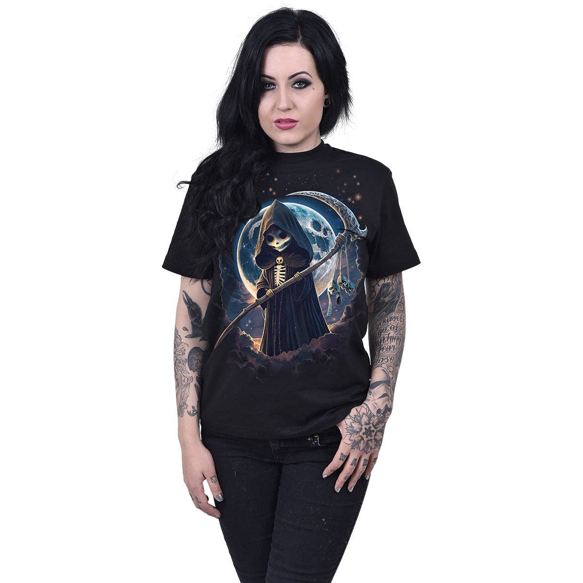REAPERETTE - T-Shirt mit Frontdruck Schwarz Spiral