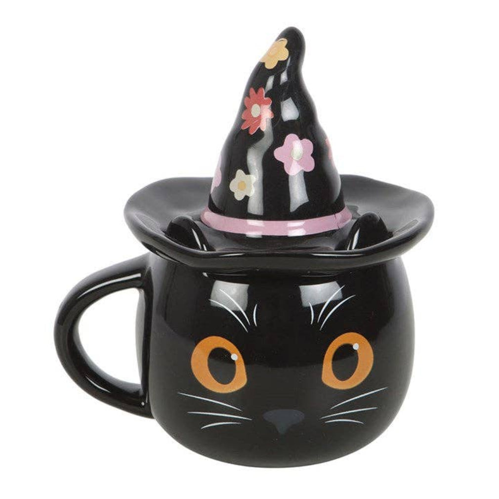 Süße Hexen Katzen Tasse in 3D mit Deckel