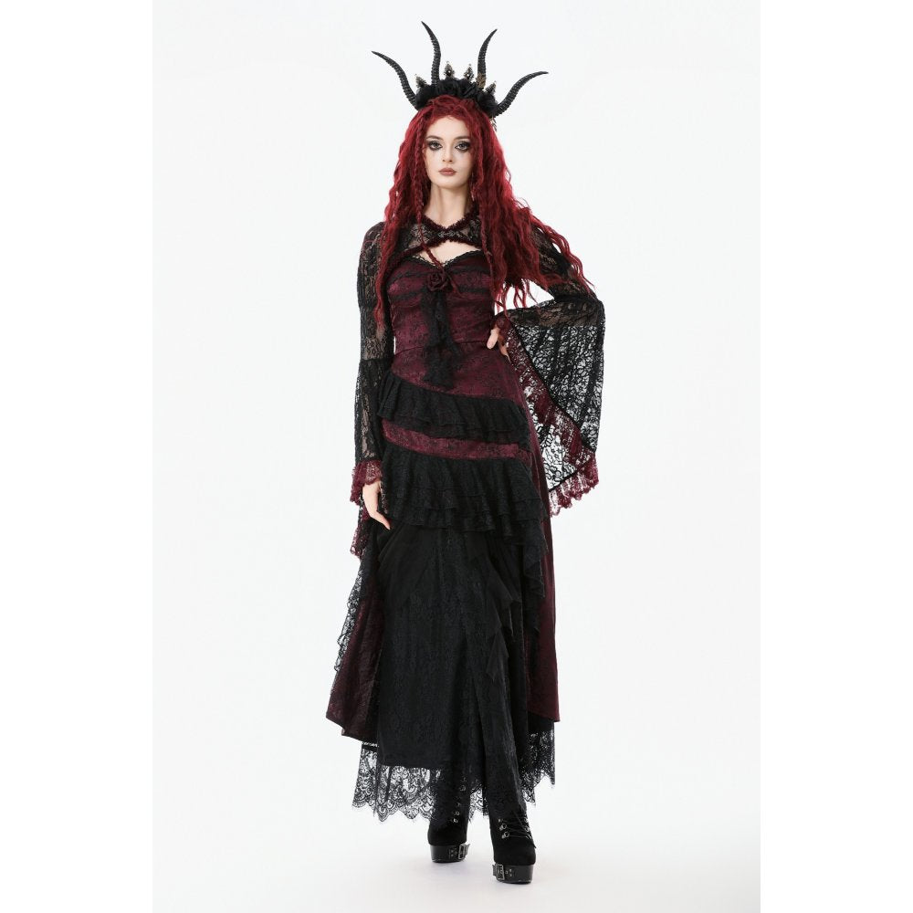 Dark romance Kleid mit Spitze in bordeaux asymmetrisch
