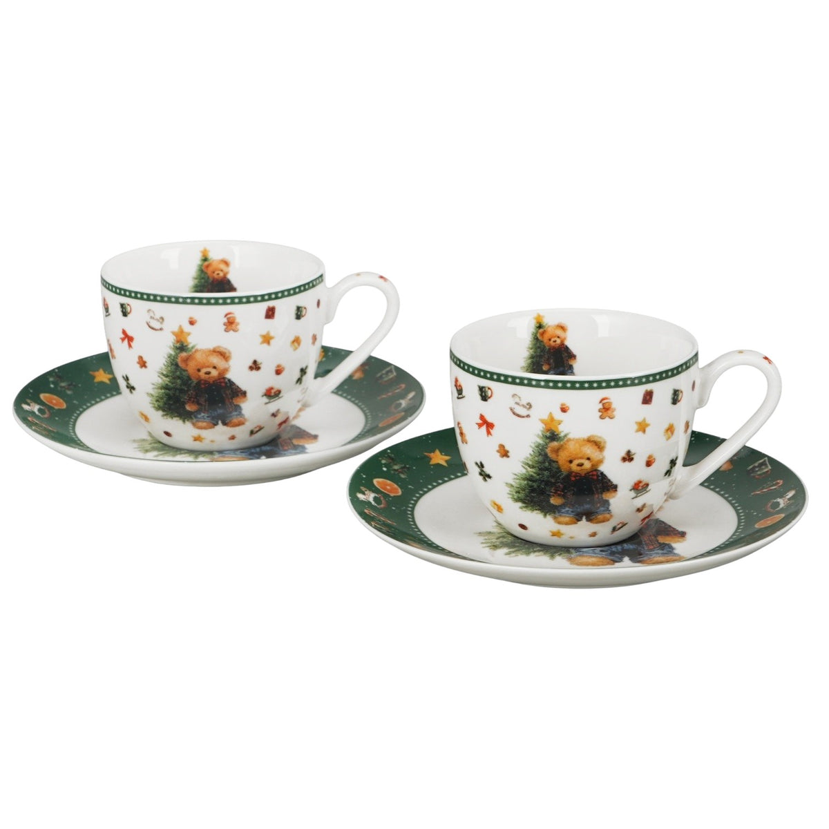 2er-Espressotassen-Set „Teddy Noel“ mit Untertassen Weihnachtsgeschenk 110 ml