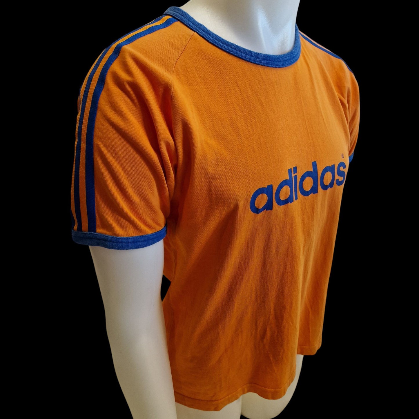 Vintage Adidas Shirt 80er Jahre - Orange/Blau Retro Sportshirt