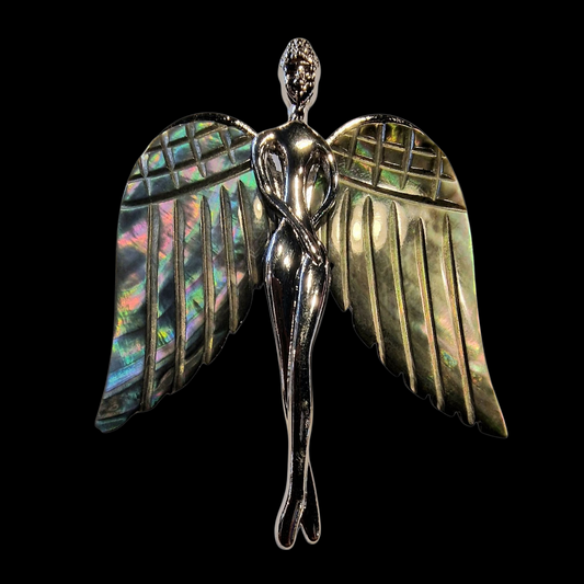 Vintage Brosche Engel mit schimmernden Flügeln