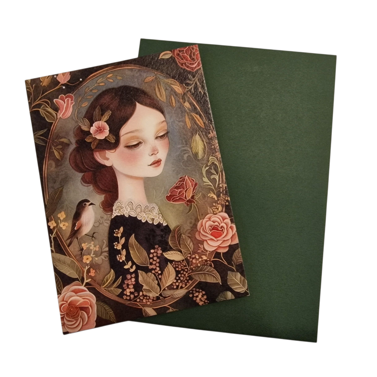Grußkarte vintage Lady Rosenblüten