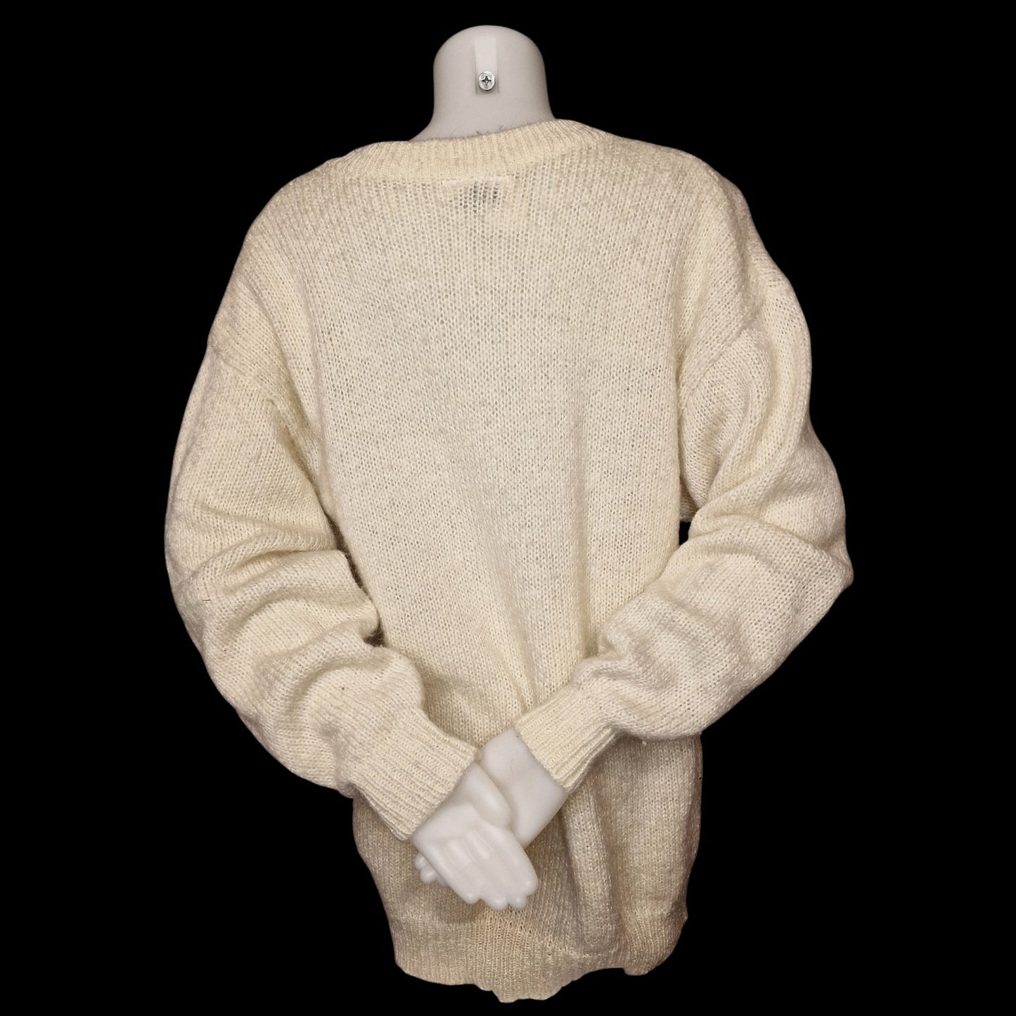 Vintage 90er Pullover Strick Creme mit bunten Mustern Gr. L "Alexane"