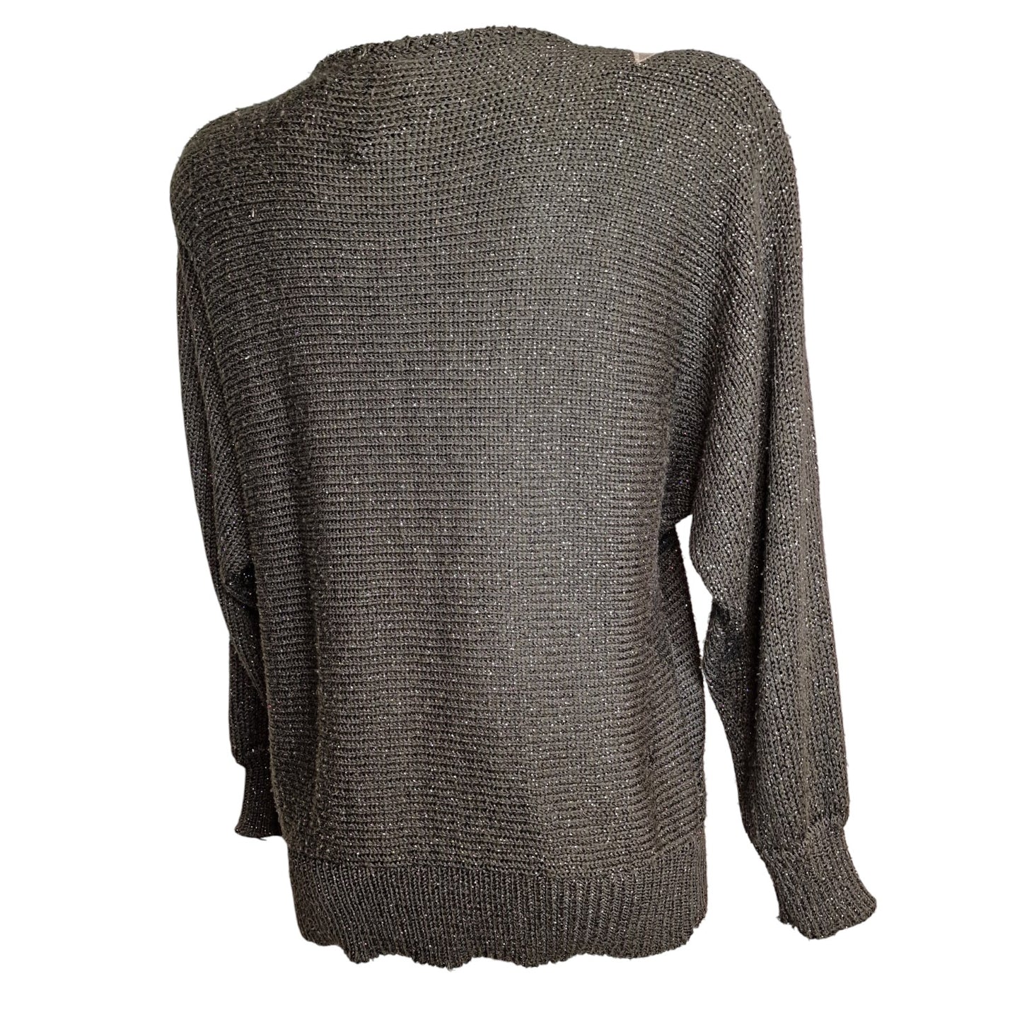 Vintage 80er Strickpullover Grau-Braun mit Blumenapplikation Gr M/L