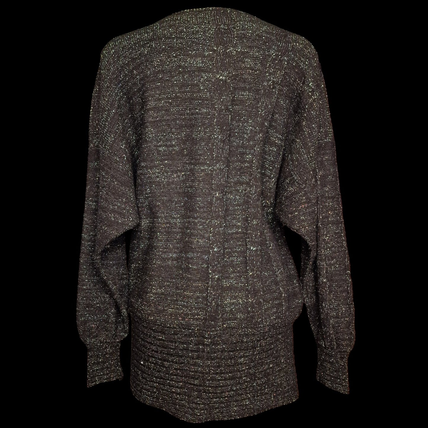 90er Vintage Pullover in schwarz-grau mit Lurex und Pailletten Longpulli
