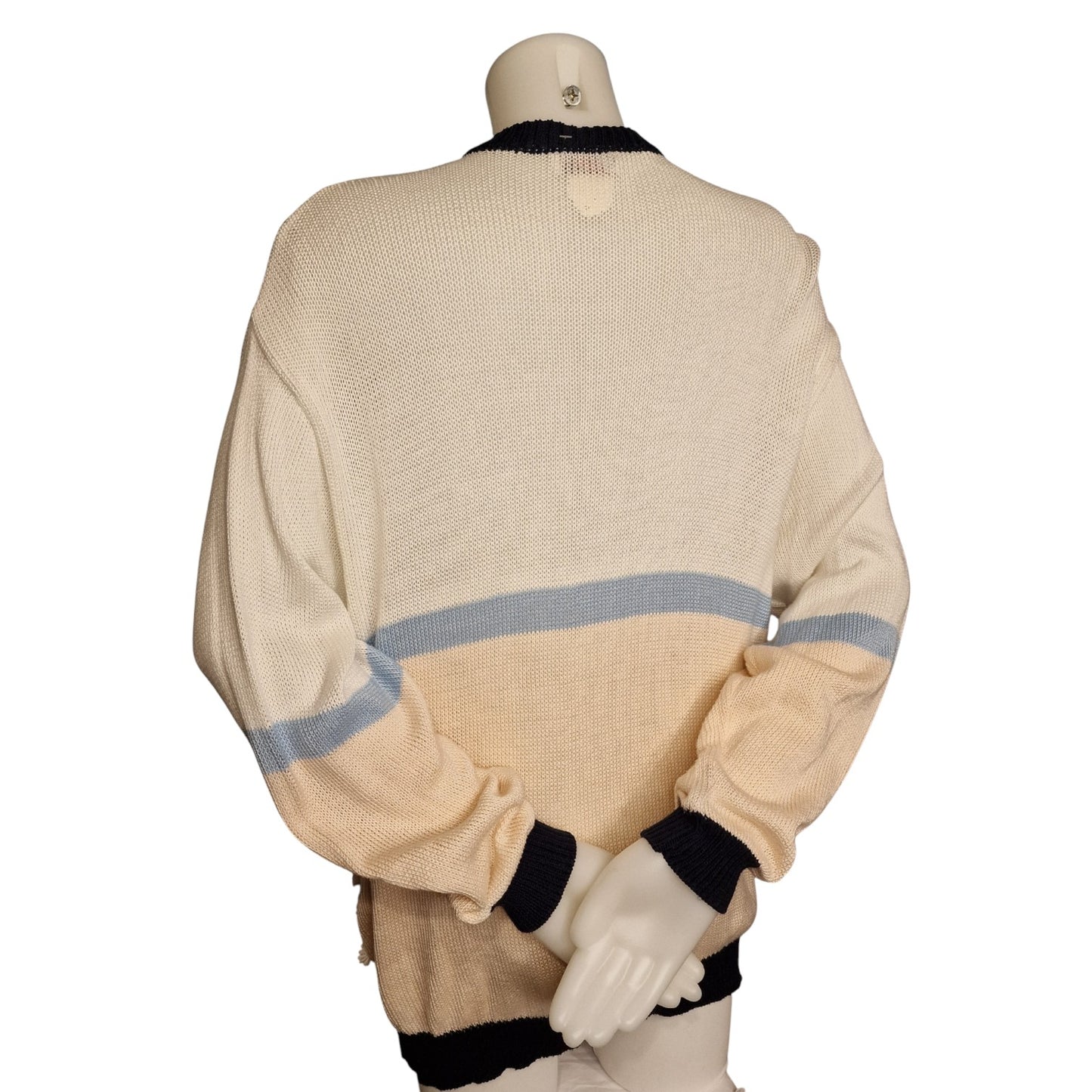 Vintage 80er Strickjacke Oversize mit Fenster-Applikationen "Marionetto" L