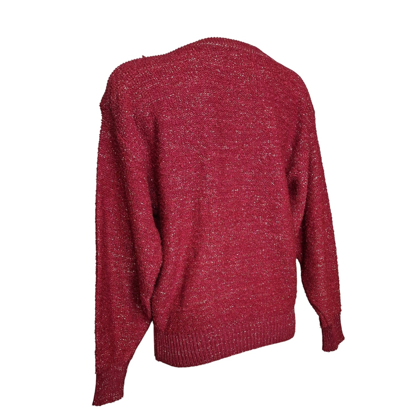 Vintage Glitzer-Pullover Bordeaux mit Pailletten-Blumen M