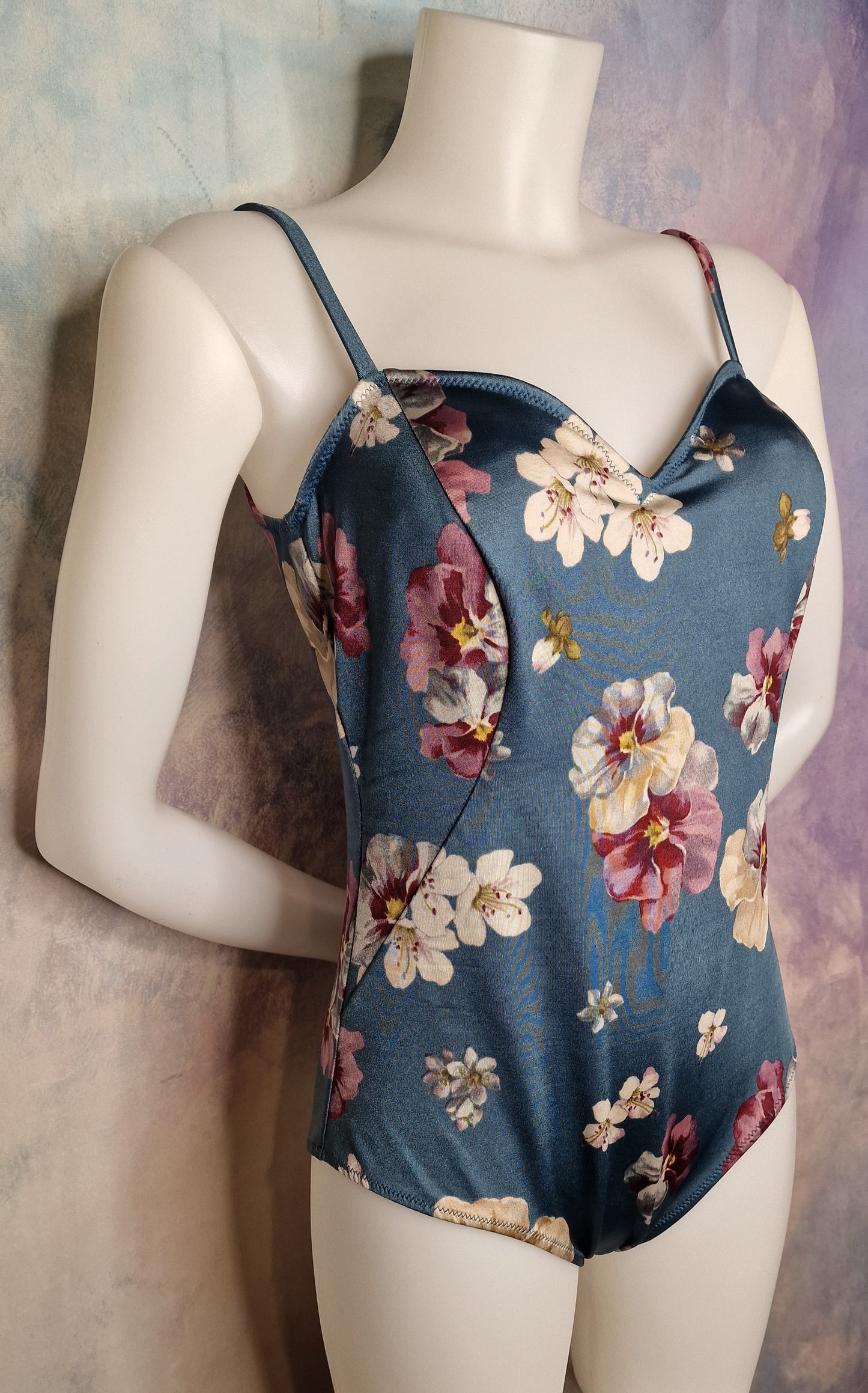 90er Vintage Franca Von Wünster Designer-Badeanzug – Florales Regency-Design L