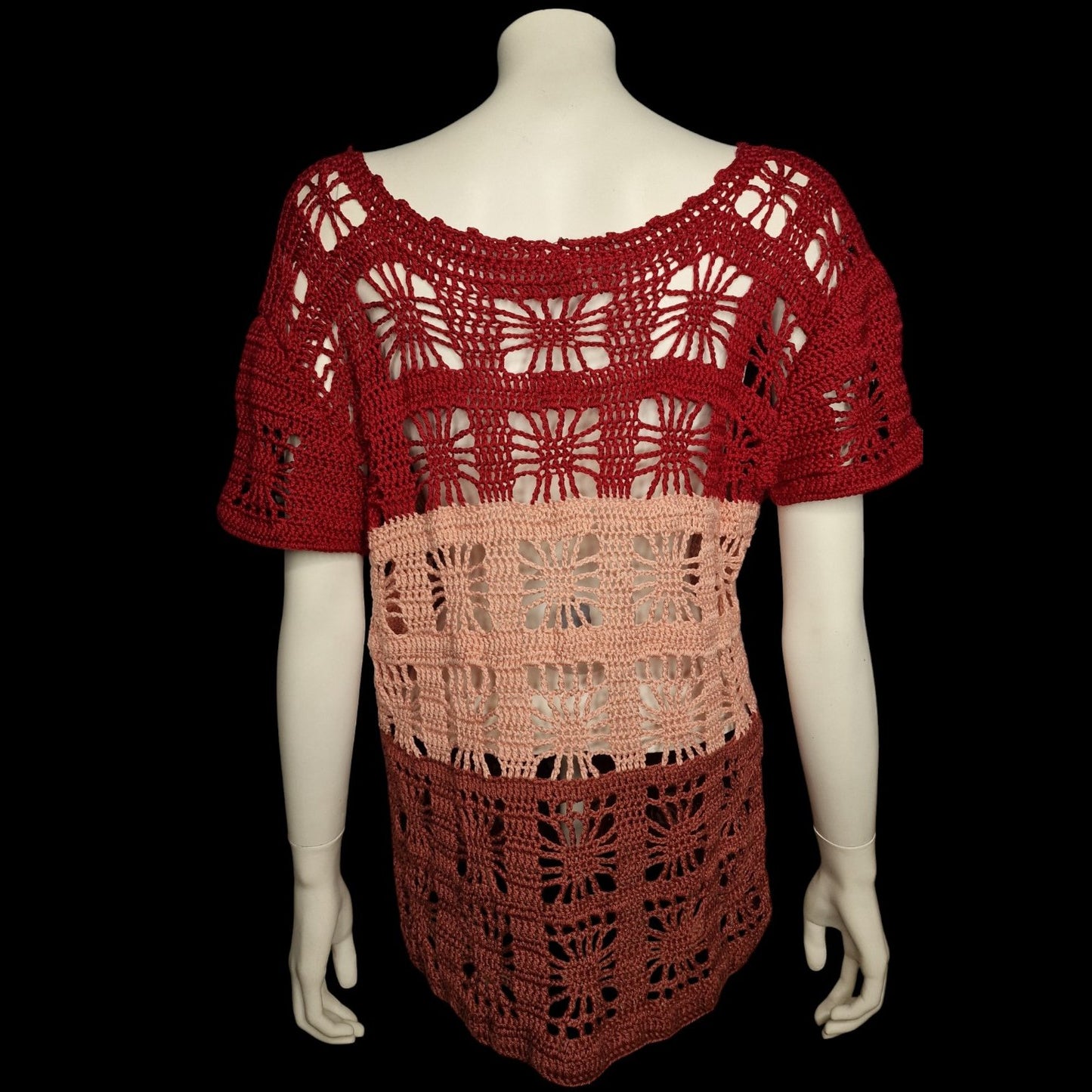 Kultiges Häkel-Top in Rot und Rosa S/M