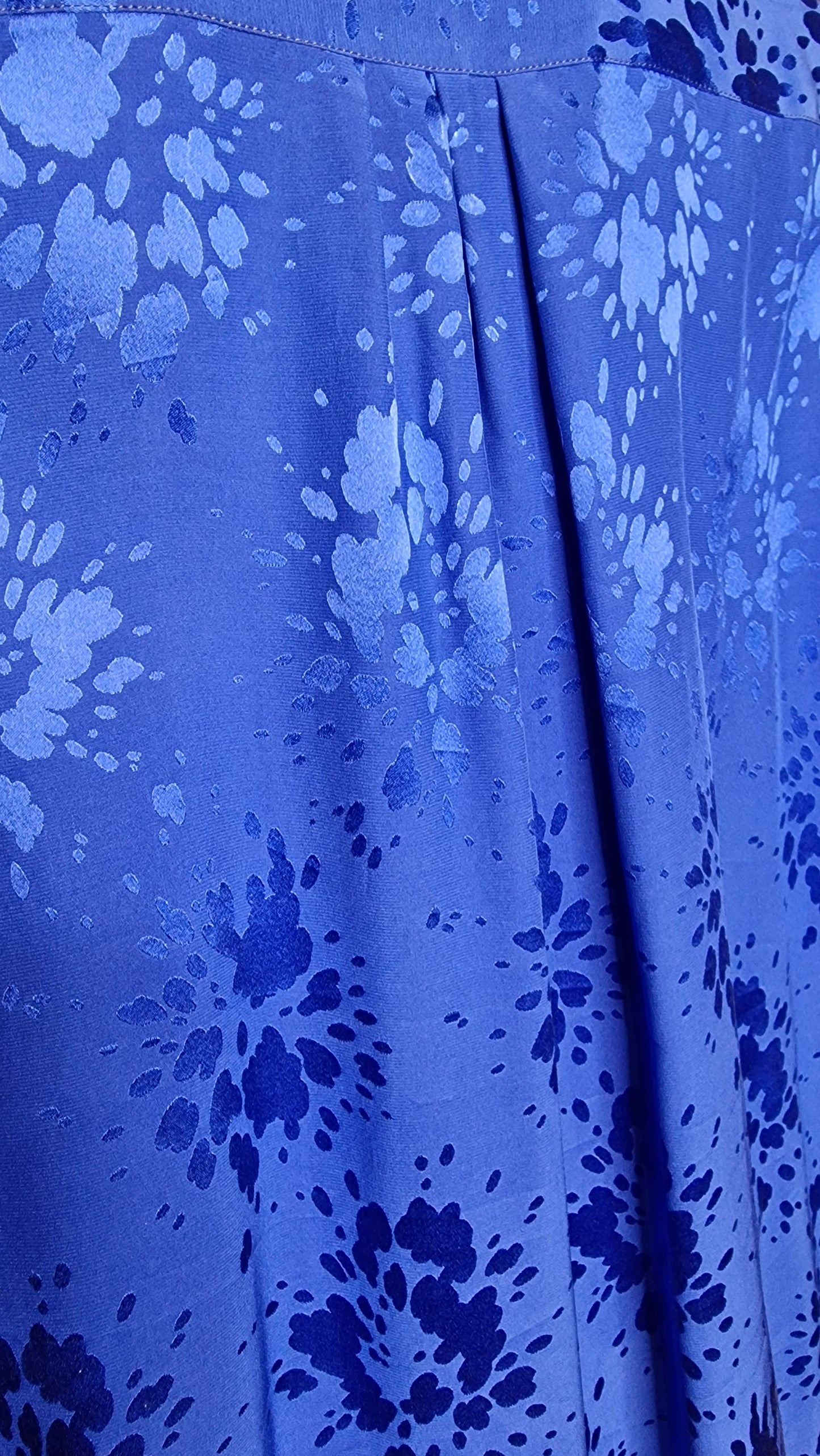 Elegante Vintage-Bluse in Royalblau – Romantisches Jacquard-Muster 90er XL