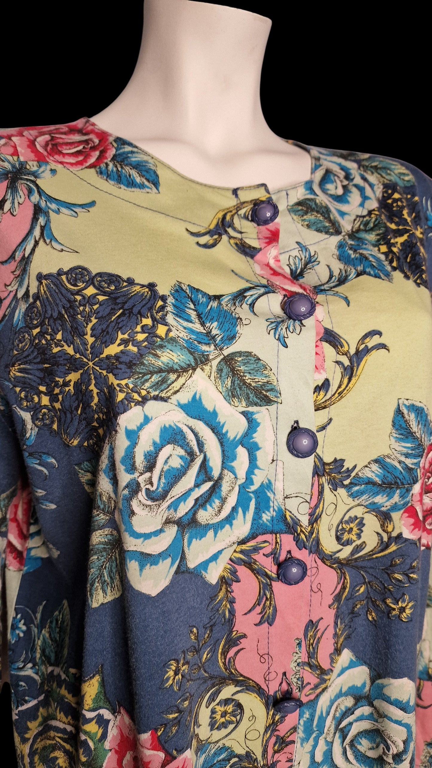 Barocke Bluse mit Rosenmuster im Patchwork-Design - 80er Gr. M/L