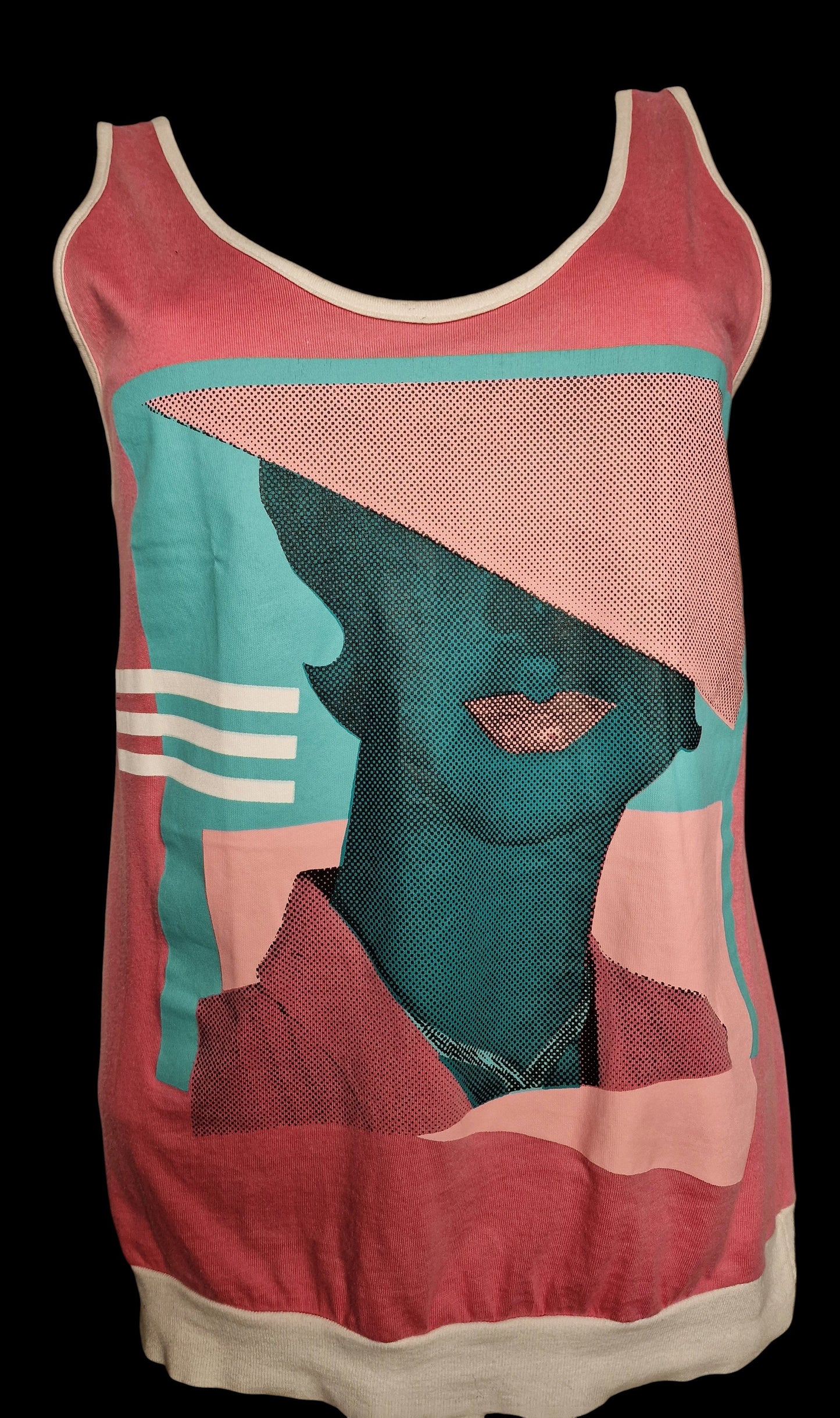 Retro Pop-Art Tank-Top 80er Stil mit Silhouetten-Motiv - Koralle/Türkis M