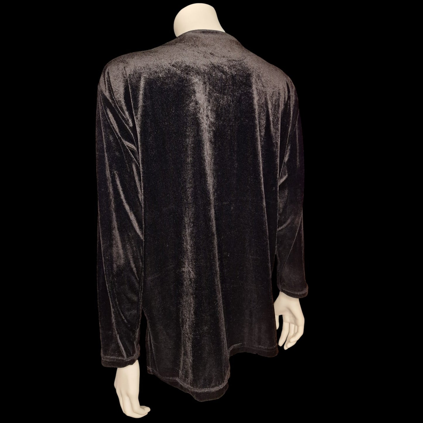 Edles Gothic Vintage-Samt-Oberteil mit floraler Stickerei in schwarz L