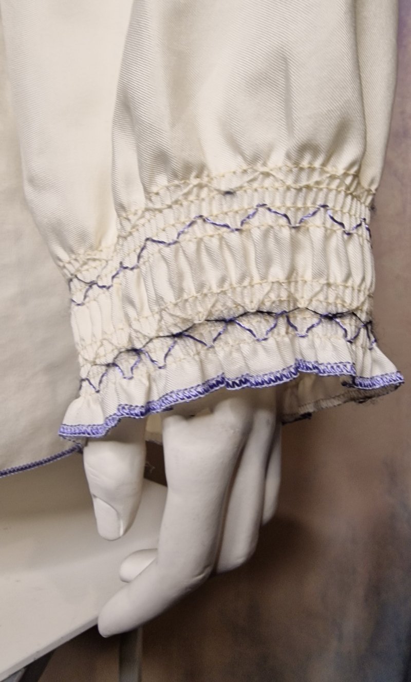 🌿 Vintage Folklore-Bluse mit violetter Rosen-Stickerei Gr. XL Cremeweiß🌿