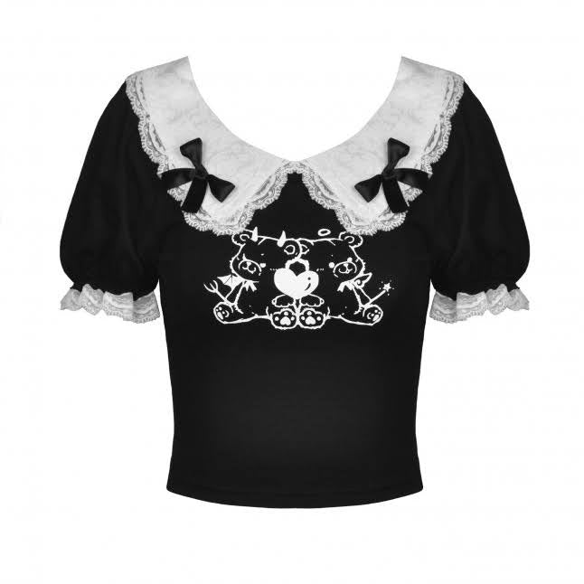 Süßes Gothic Lolita Shirt mit Rüschen schwarz-weiß Dark in Love