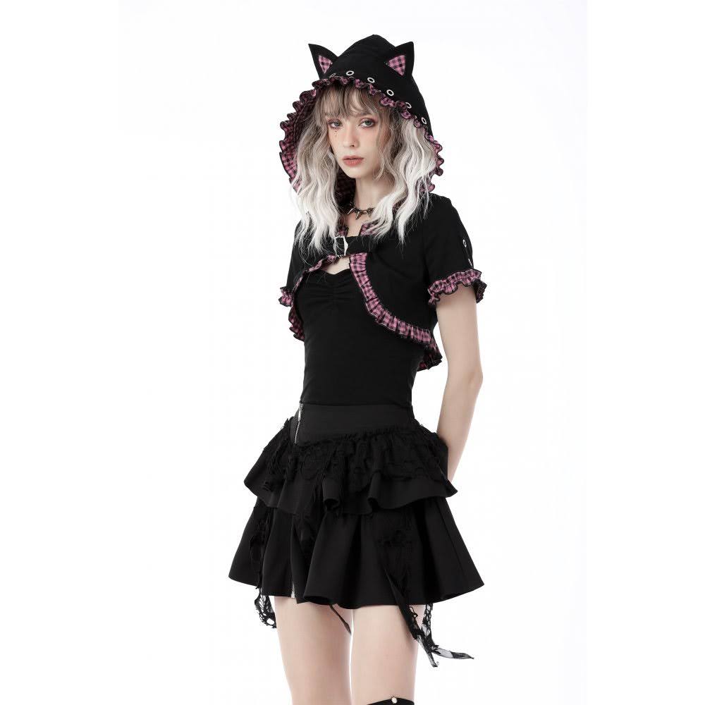 Gothic Kawaii Bolero schwarz-pink mit Katzenohren