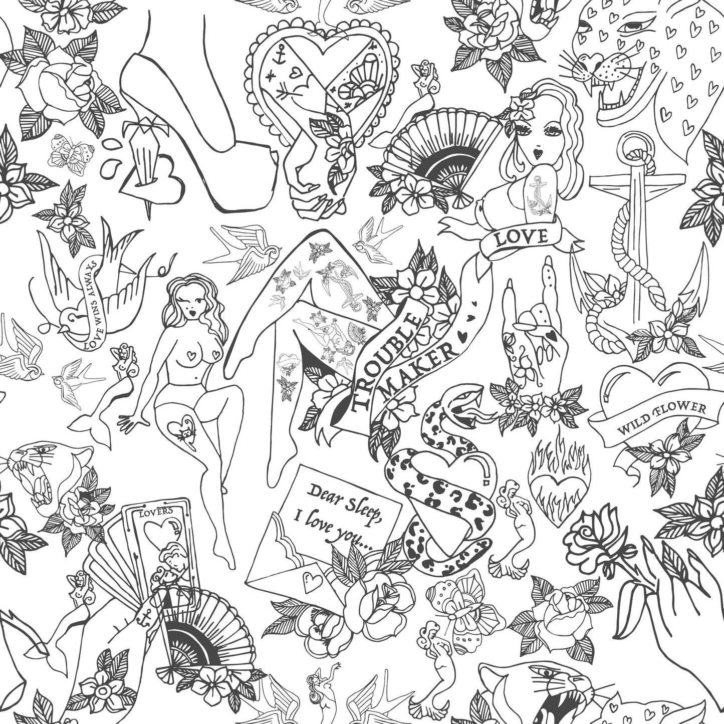 Retro Bettwäsche Set Tattoo vintage Design 50er Jahre "Inked"