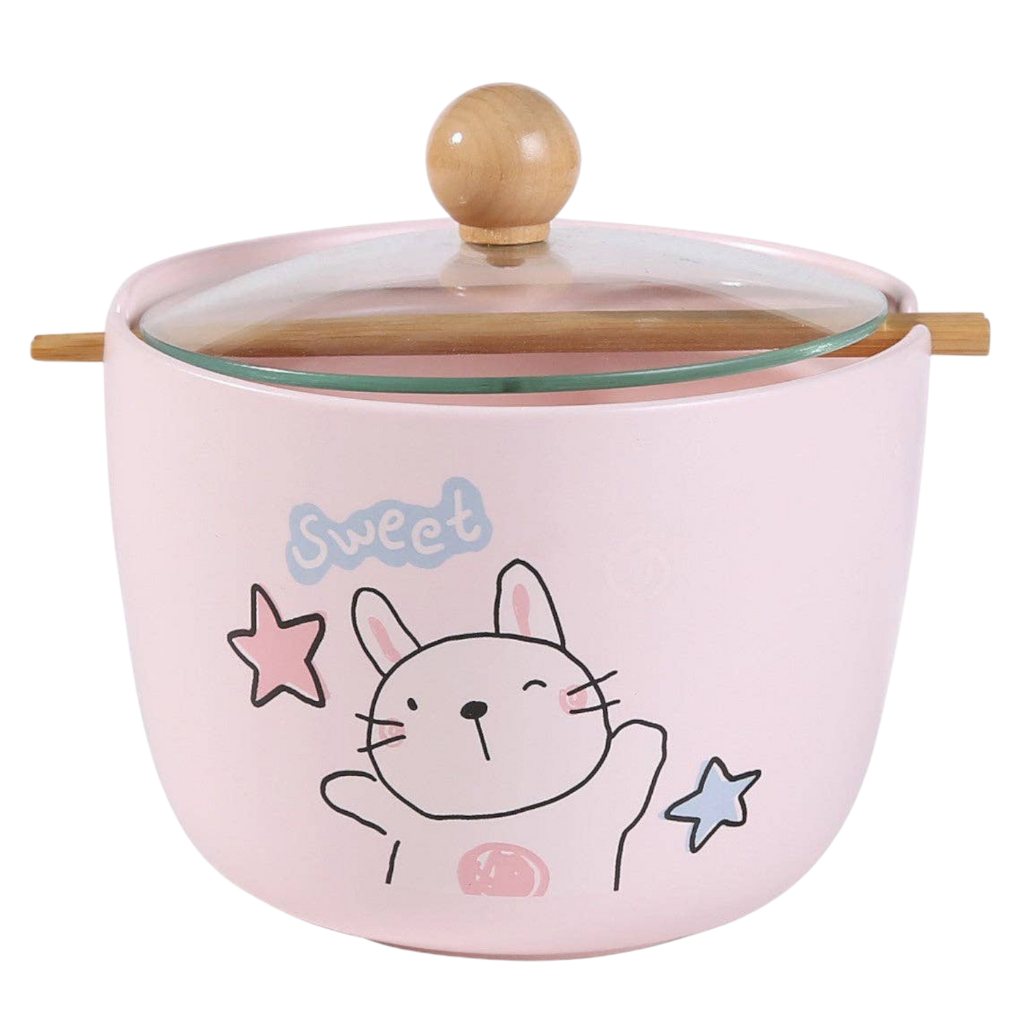 Kawaii „Sweet Rabbit“ Ramen-Bowl mit Glasdeckel und Essstäbchen