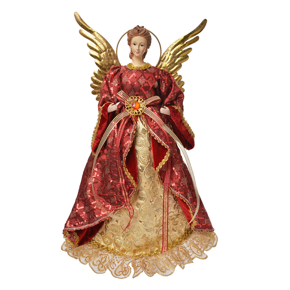 Große Dekofigur. Puppe Weihnachtsengel vintage rot-gold 44 cm