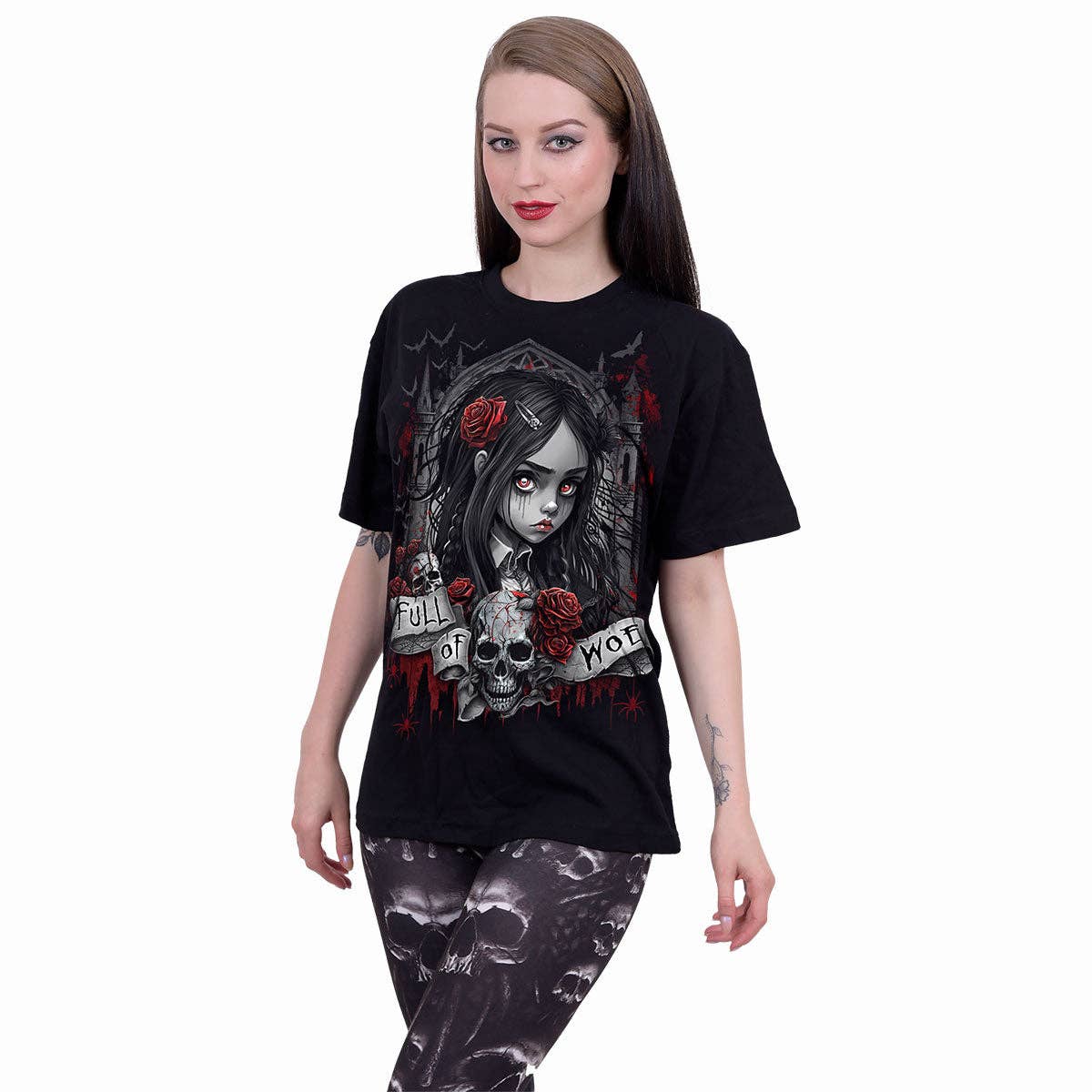 FULL OF WOE - T-Shirt mit Frontprint Schwarz Gothic