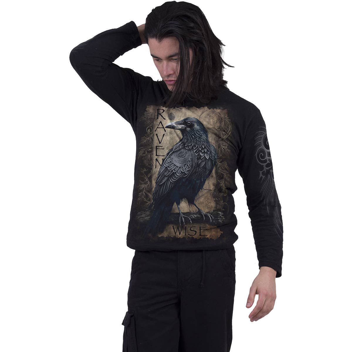 RAVEN WISE - Langarmshirt Schwarz Raben Longsleeve