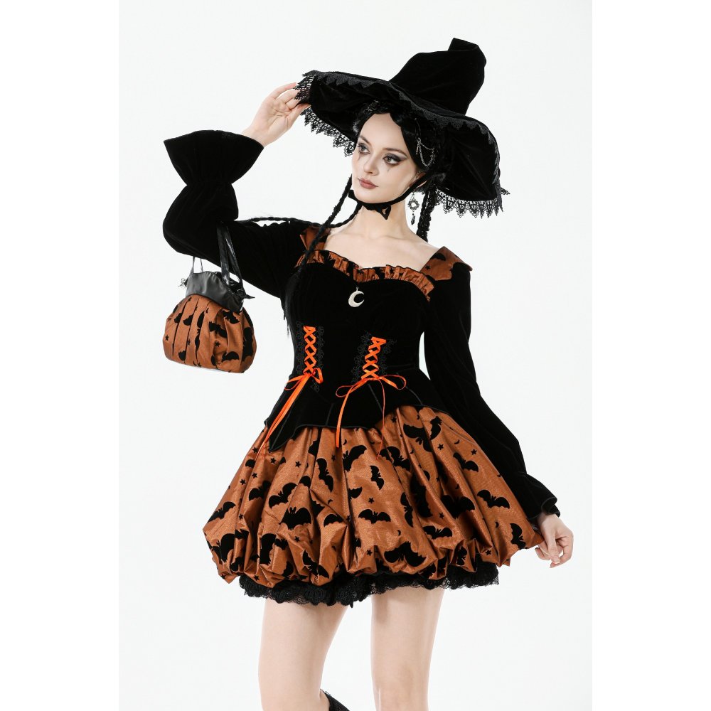 Halloween Beuteltasche in schwarz-orange Fledermausmotiv