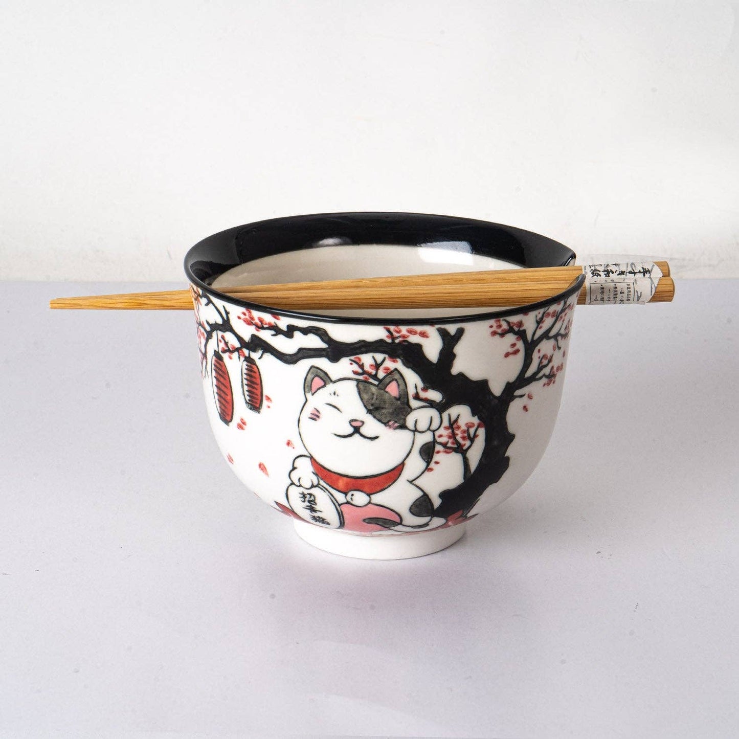 Glückskatzen-Ramen-Bowl Schale „Maneki-Neko“ mit Essstäbchen