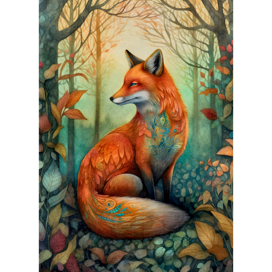 Fuchs im Wald herbstliche Grußekarte vintage