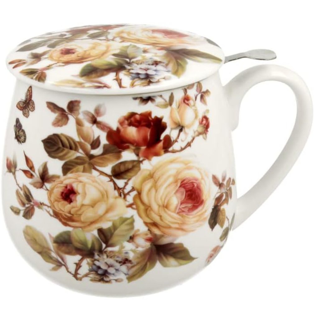 Duo Faßbecher Zarah Blumenmotiv weiß 420 ml mit Teesieb