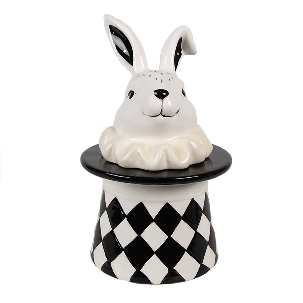 Aufbewahrungsglas Rabbit, 20 cm, Weiß/Schwarz, Keramik