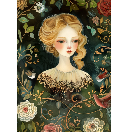 Damenportrait nostalgie vintage Grußkarte mit Umschlag