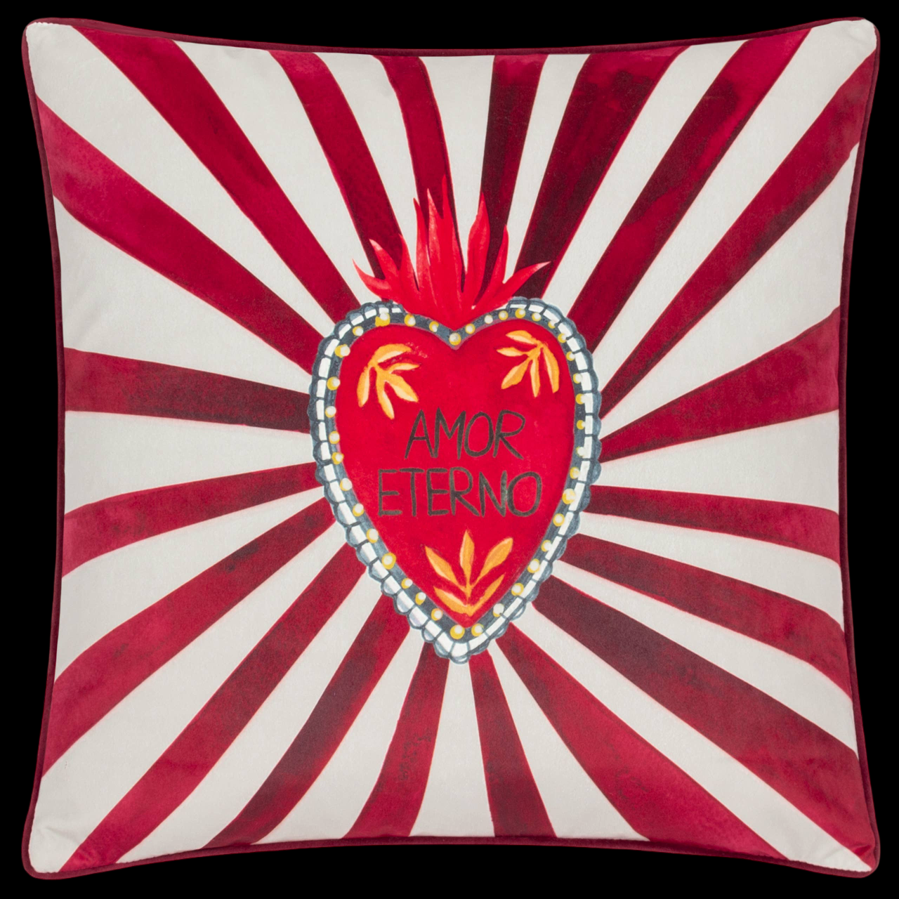 „Amor Eterno“ Samtkissen Dekokissen in weiß-rot 45x45 cm mit Füllung