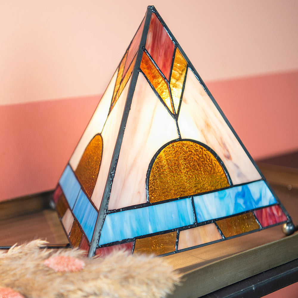 Vintage Tiffany-Tischlampe Pyramide im Art-déco-Stil 30 cm
