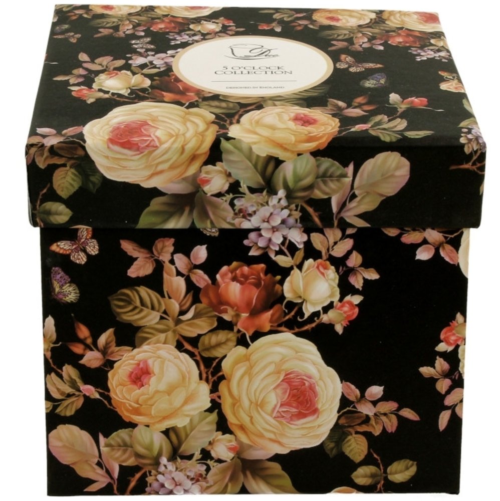 Duo Tasse vintage Blumen Warda schwarz 430 ml mit Teesieb