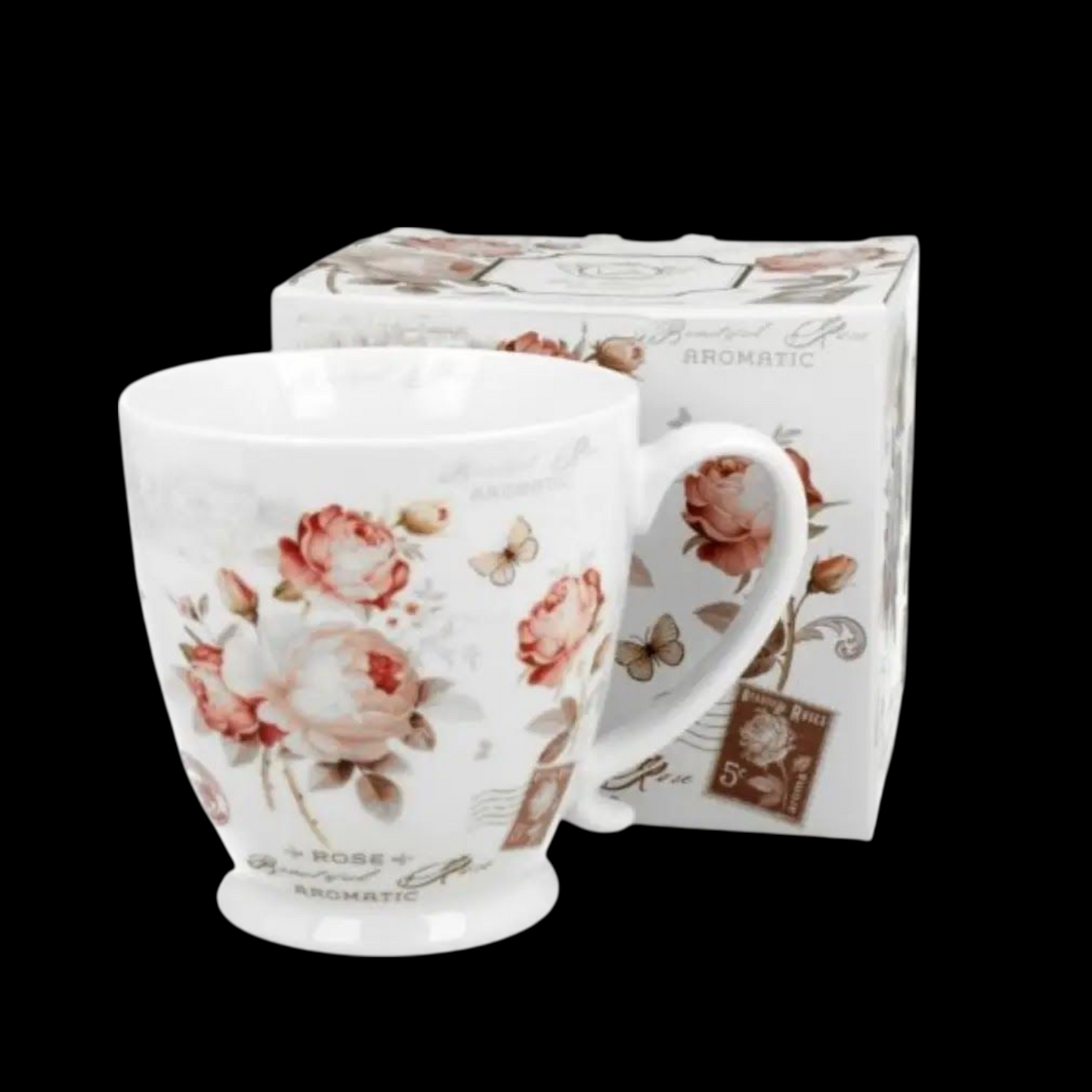 Vintage Duo Tasse mit Fuß zarte Rose 460 ml