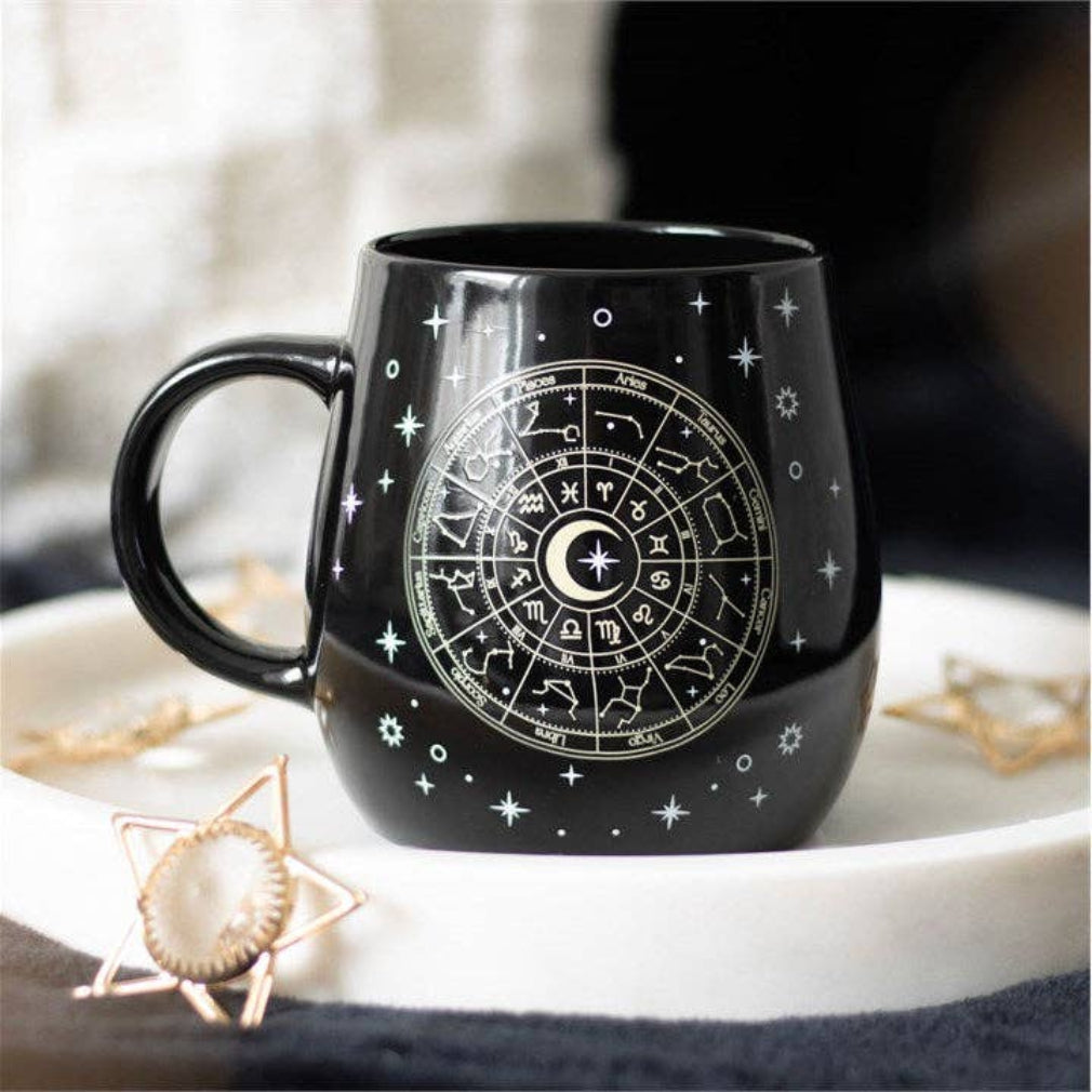 Astrologie Wheel Heat Thermobecher schwarz Gothic Tasse