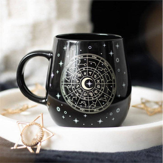 Astrologie Wheel Heat Thermobecher schwarz Gothic Tasse