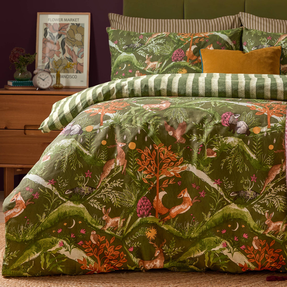 Nya Woodland Bettwäschhe Set Wendebettwäsche "Waldtiere" grün