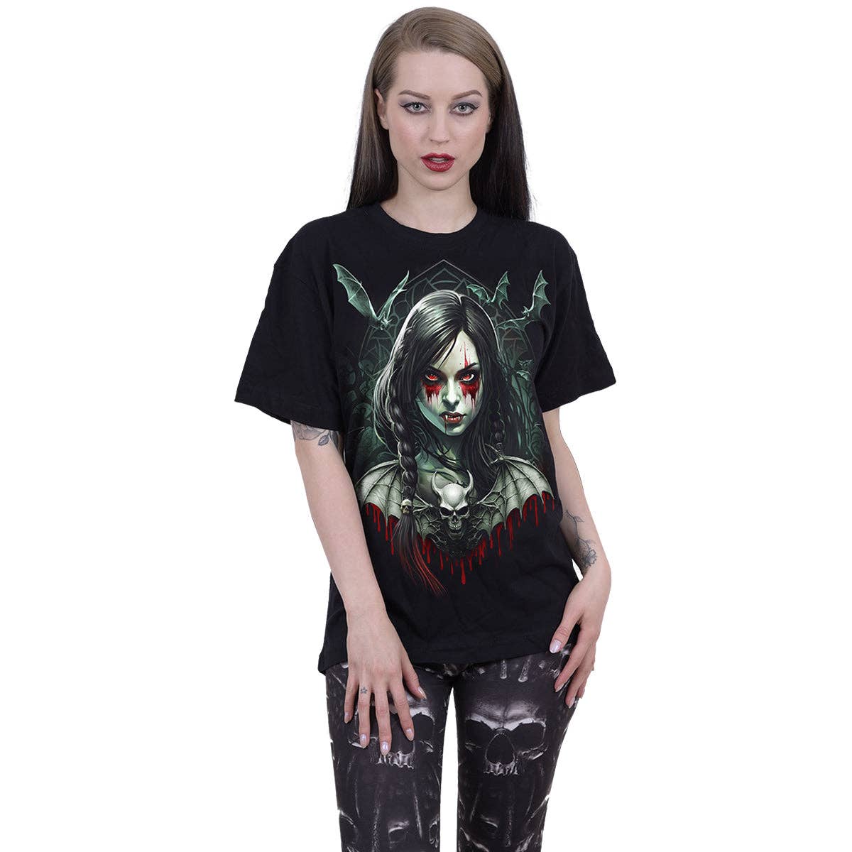 HALLOW'S EVE - Vampir T-Shirt mit Frontdruck Spiral