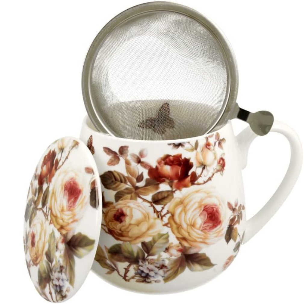 Duo Faßbecher Zarah Blumenmotiv weiß 420 ml mit Teesieb