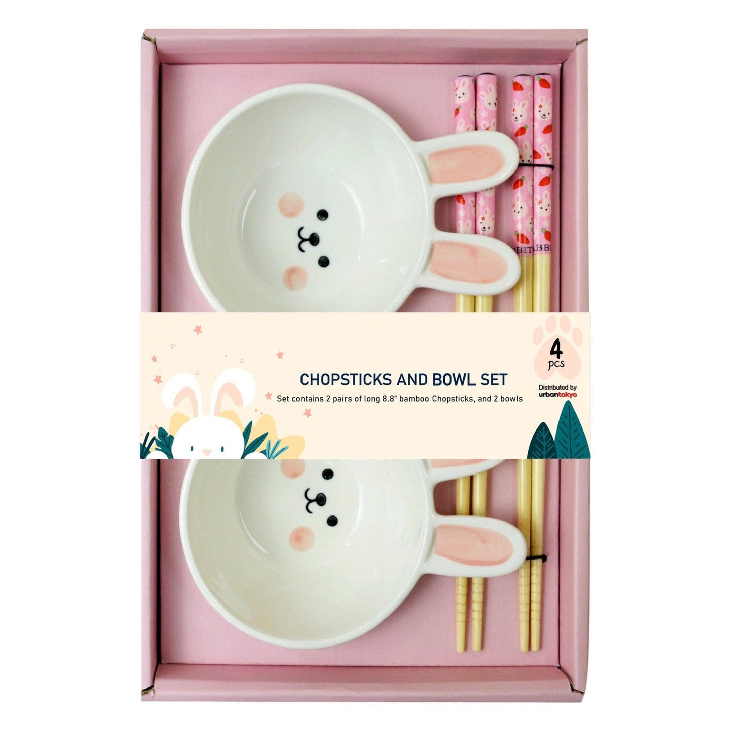 Kawaii Bitabbi Schalen-Geschenkset Kaninchen mit 2 Paar Holzstäbchen