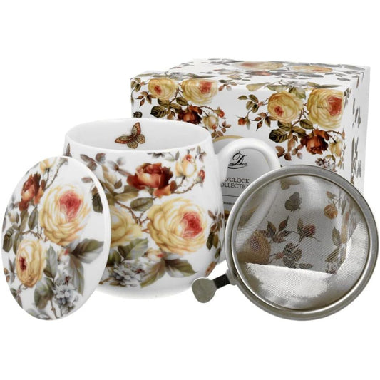 Duo Faßbecher Zarah Blumenmotiv weiß 420 ml mit Teesieb