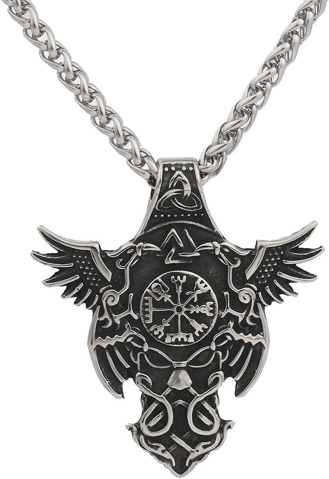 Odin's Ravens Viking Compass Edelstahl Halskette mit Anhänger