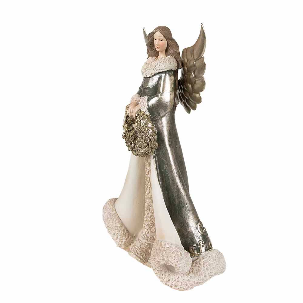 Vintage Weihnachtsfigur Engel aus Kunststoff, 24 cm, graugrün