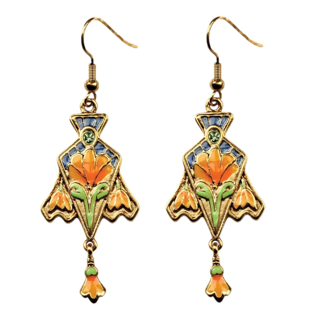 Jugendstil Iris-Blüten Ohrringe – weißer Hintergrund
